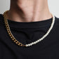 Pearl Stitching Stainless Steel Cuban Chain Men's Necklace