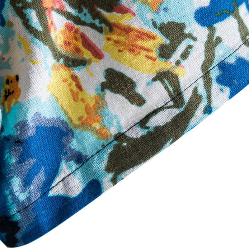 Cotton And Linen Printed Pocket Button-down Shirt