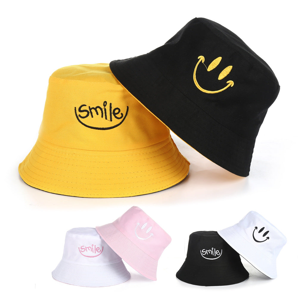 Embroidered Smiley Contrast Reversible Bucket Hat