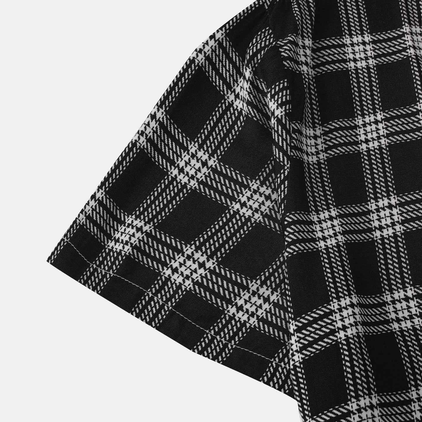 Black Fashion Plaid Print Lapel Button Short Sleeve Shirt