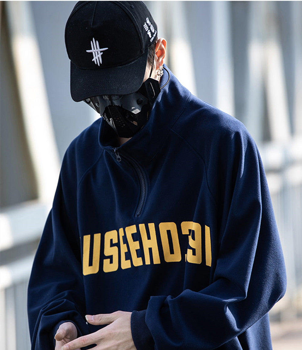 Alphabet Graphics Casual Loose Crew Neck Men's Sweatshirt