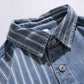 Men's Stitching Striped Button Up Denim Shirts with Pocket
