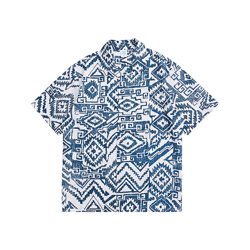 Loose Totem Print Casual Men's Short Sleeve Shirt