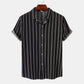 Fashion Stripe Print Lapel Button Short Sleeve Shirt