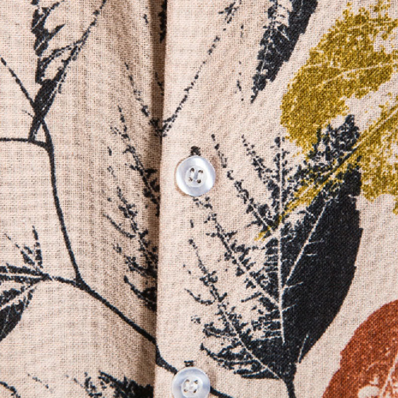 Cotton And Linen Printed Pocket Button-down Shirt