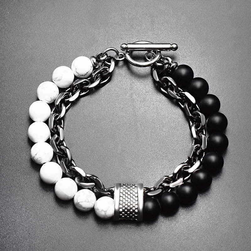 Frosted Map Stone Beaded Metal Men's Personality Trend Jewelry