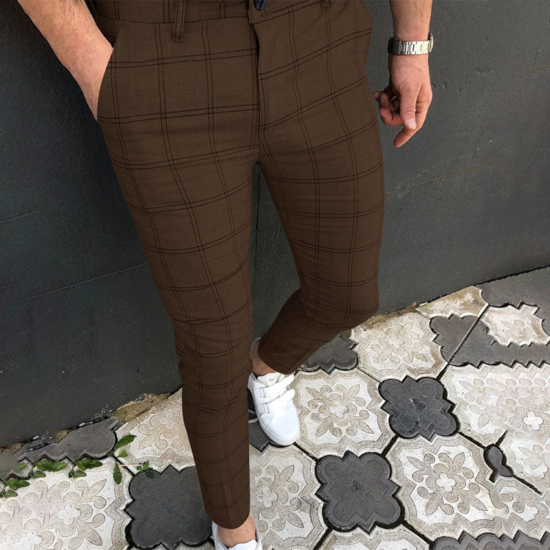 Check print casual trousers summer men's casual trousers