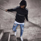 Wool Ripped Patch Denim Pants
