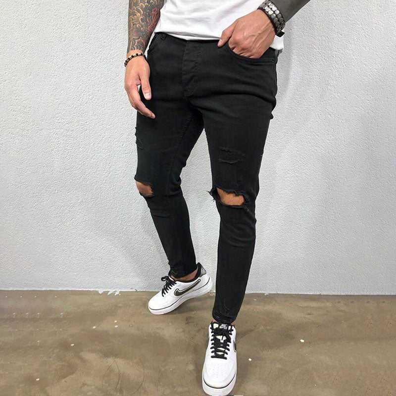 Wool Ripped Patch Denim Pants