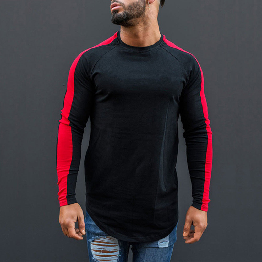 Round Neck Contrast Sports Men's Long Sleeve T-Shirt