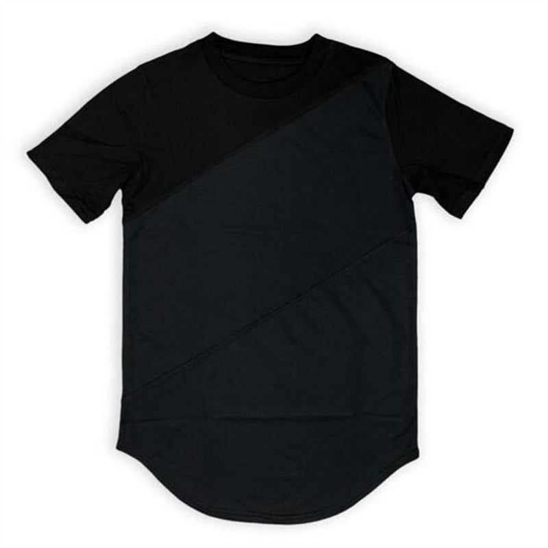 Plain Sports Knitted Irregular Panel Short-sleeved T-shirt