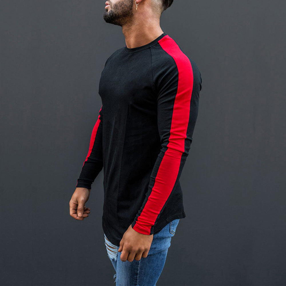 Round Neck Contrast Sports Men's Long Sleeve T-Shirt