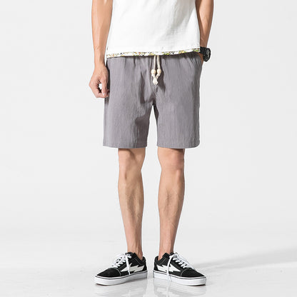 Casual Plain Loose Men's Cotton And Linen Five-point Pants Shorts