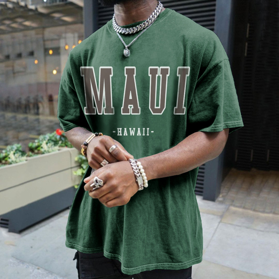 "MAUI" Print Men's Retro Loose Fit T-Shirts