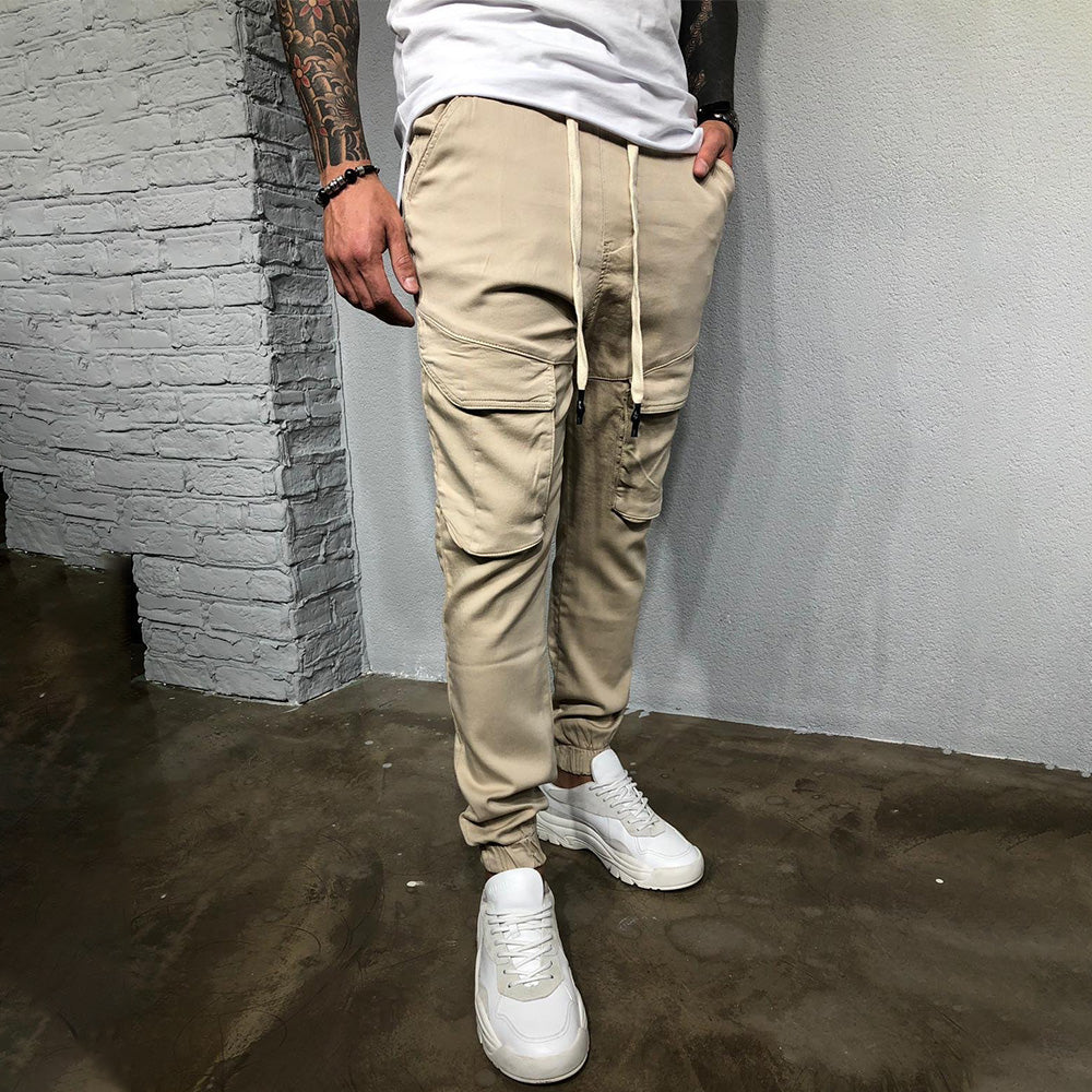 Statement Casual Pocket Lace-Up Panel Sports Cargo Pants Trousers