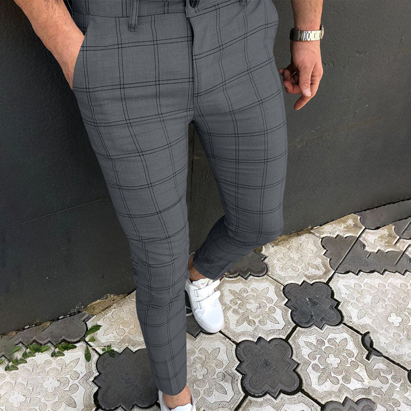 Check print casual trousers summer men's casual trousers