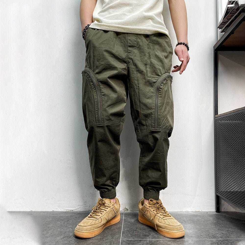 Hip Hop Elastic Waist Zip Big Pocket Cargo Pants Lounge Pants