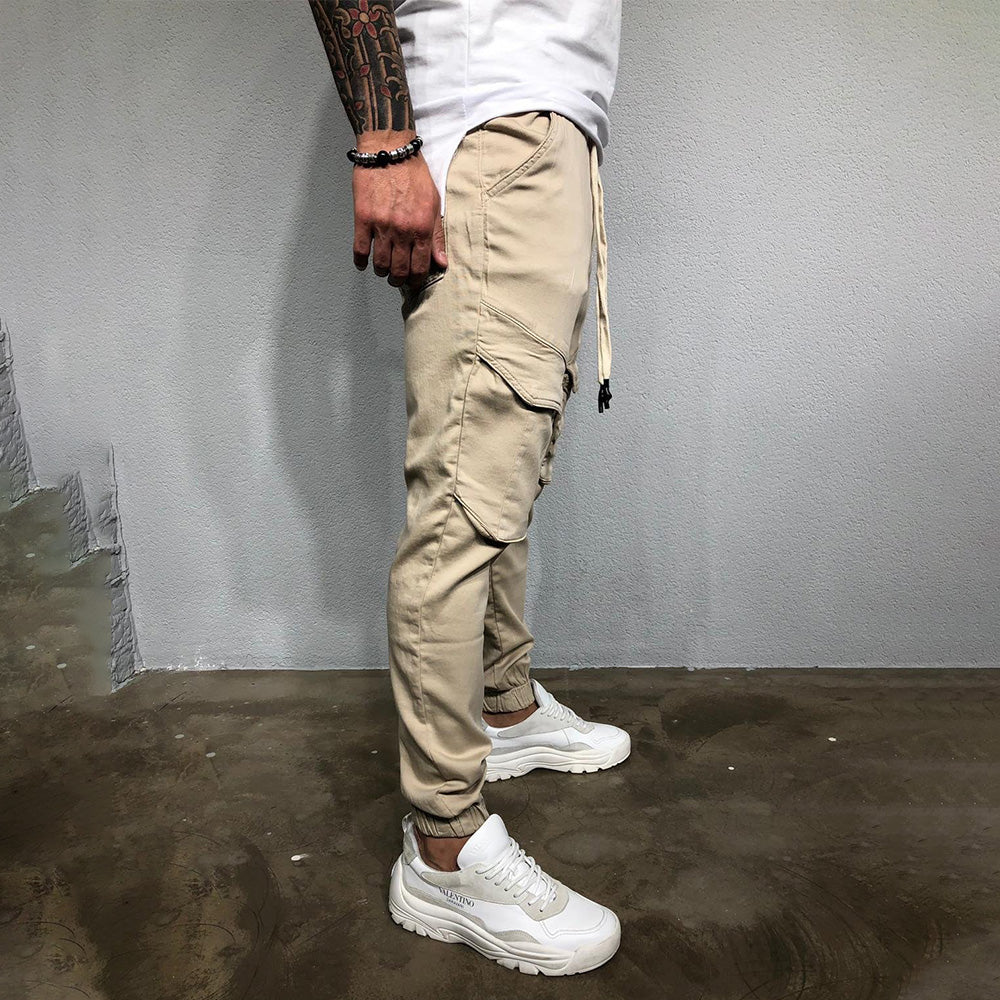 Statement Casual Pocket Lace-Up Panel Sports Cargo Pants Trousers