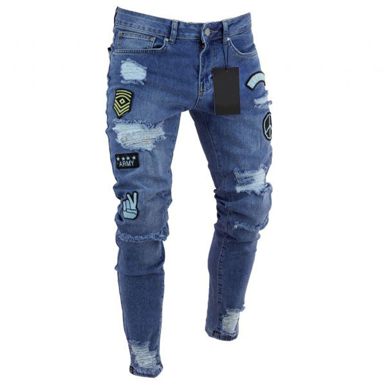 Wool Ripped Patch Denim Pants