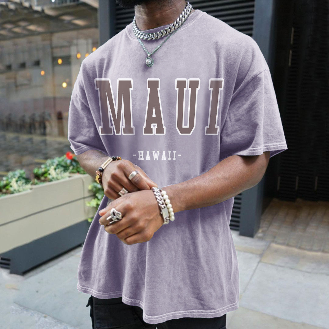 "MAUI" Print Men's Retro Loose Fit T-Shirts