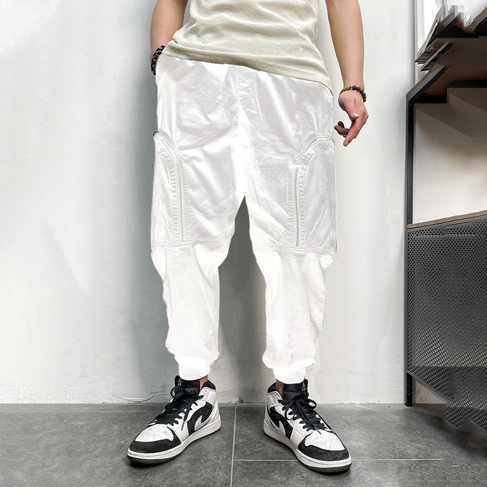 Hip Hop Elastic Waist Zip Big Pocket Cargo Pants Lounge Pants