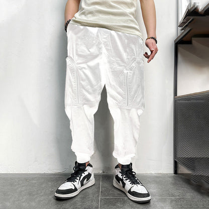 Hip Hop Elastic Waist Zip Big Pocket Cargo Pants Lounge Pants